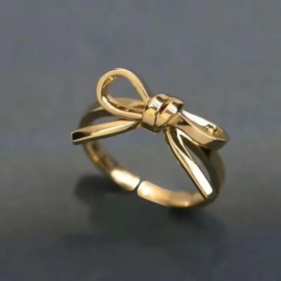 European and American creative design bow fashion versatile women's open ring personalized three-dimensional knotted jewelry