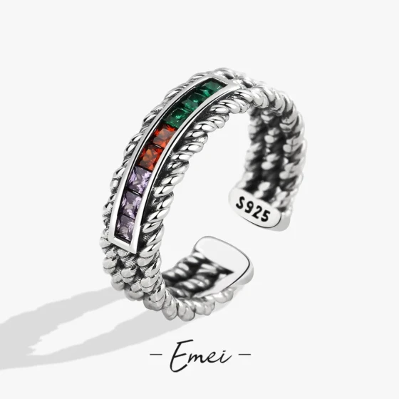 Korean-style unique design emerald zircon ring for women Vintage Fashionable Personalized Braided Luxury Ring