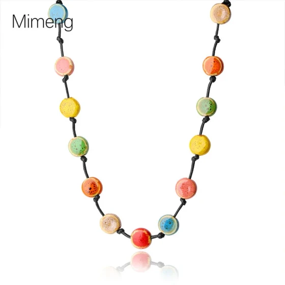 New Simple Flat Bead Long Necklace for Women, Vintage Ethnic Style, Niche Fashion Sweater Chain