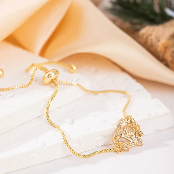 Copper micro-inlaid diamond bracelet with heart-shaped geometric pattern, simple and stylish, adjustable wristband, AliExpress e-commerce