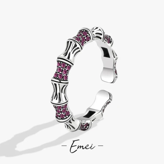 Elegant Chinese-style bamboo ring for women, fresh and artistic, adjustable open bamboo index finger ring