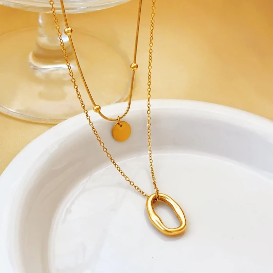 Europe and America ins Unique design geometric double-layer titanium steel necklace for women gold light luxury fashion collarbone chain