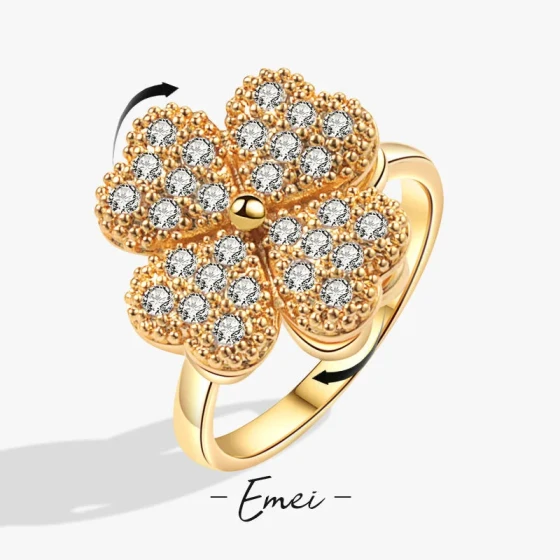 Japanese and Korean four-leaf heart ins Flower Zircon Rotating Ring for Women, High-End Niche Accessory