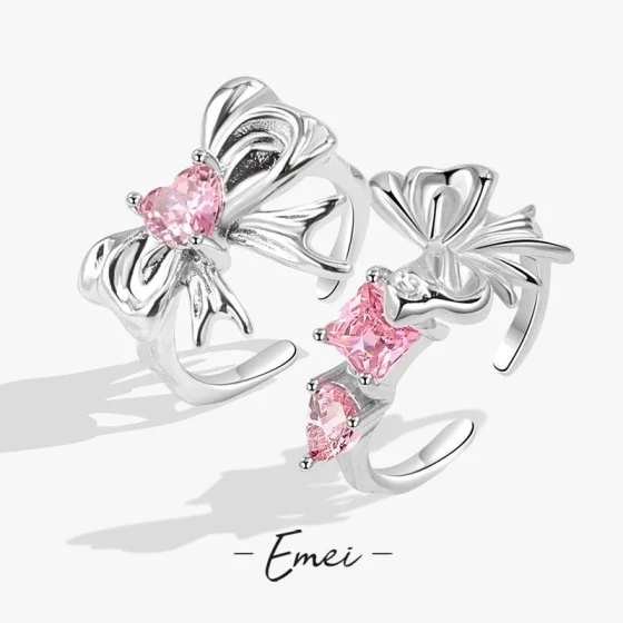Butterfly pink zircon niche design open ring set, personalized light luxury high-end French style index finger ring