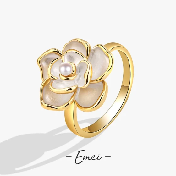 Trendy and ethereal new enamel camellia ring for women, suitable for the index finger, light luxury niche versatile sweet ring gift