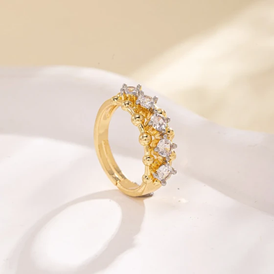 European and American fashion simple and unique copper-plated micro-inlaid zircon ring, hip-hop style personalized open ring accessory for women, trendy