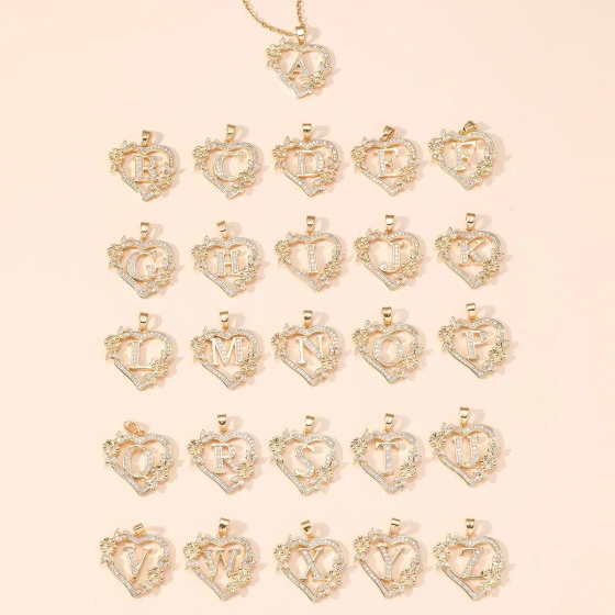 New Simple and Stylish Hollow Heart Flower Design26English letter diamond pendant necklace collarbone chain