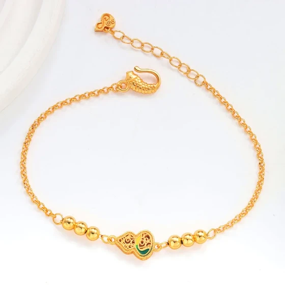 Vietnamese gold-plated hollow filigree gourd bracelet, vintage style, light luxury, high-end feel, versatile beaded bracelet jewelry