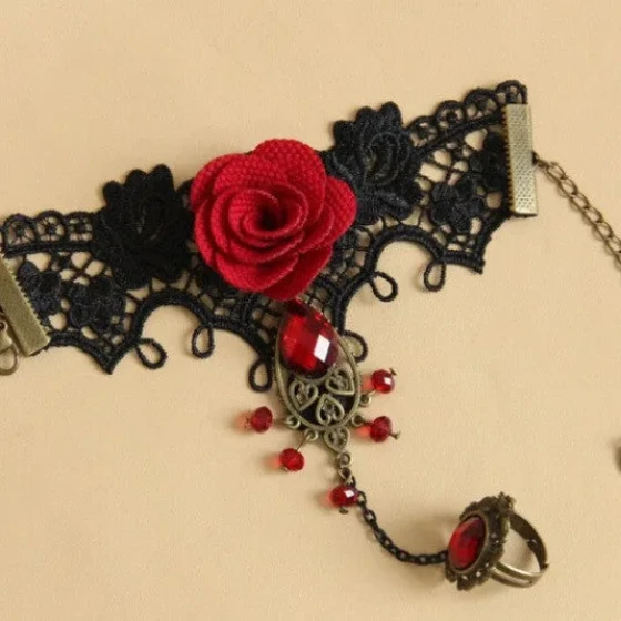 Halloween Women's Rose Bracelet Steampunk Lace Bracelet Vampire Black Cosplay Costume