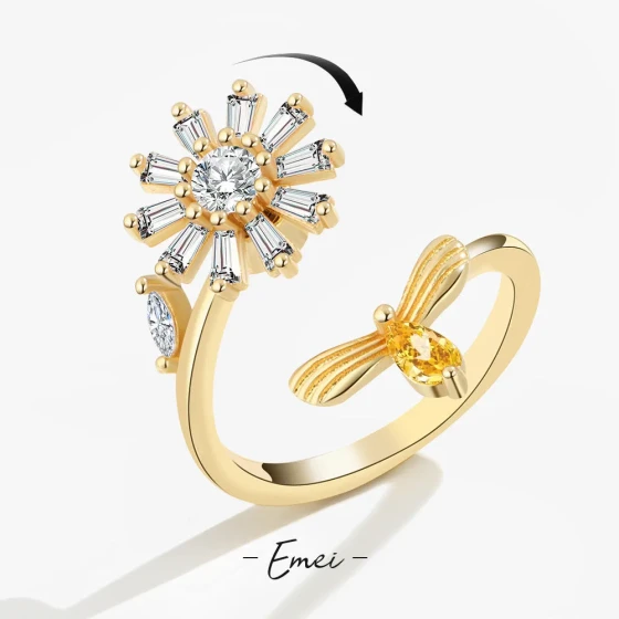 Little Daisy Rotating Bee Ring for Women, Same Style as Gu Ailing's, Fashionable Adjustable Flower Ring