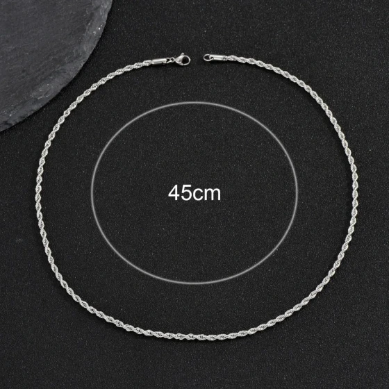 European and American minimalist high-end twisted chain hip-hop niche color-retaining electroplated plain chain3MM Stainless steel twisted rope chain