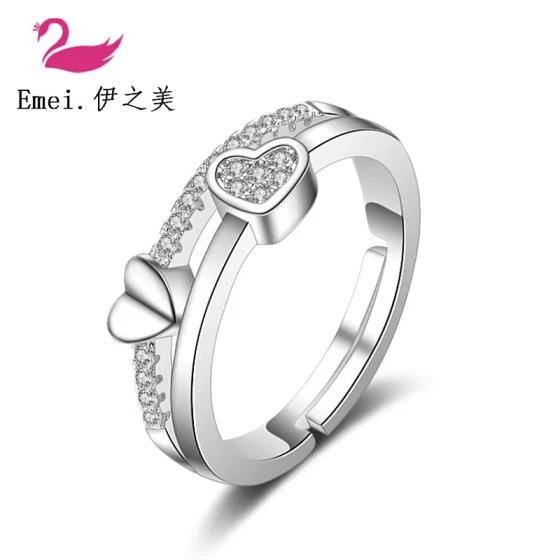 Korean-style new heart-to-heart ring, trendy minimalist open ring with diamonds, creative accessory for women