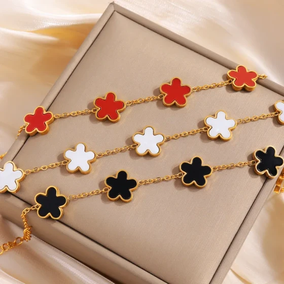 Titanium Steel Lucky Clover Five-Leaf Flower Bracelet for Women, Light Luxury with a High-End Feel18k Non-fading waterproof stainless steel jewelry