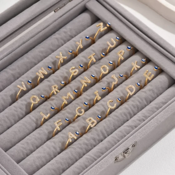 New European and American fashion light luxury oil-drip glasses26English letter open ring for women, personalized ring