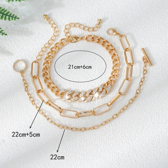 New sweet and cool cross layered foot jewelry with personalized full diamond Cuban clasp multi-layer chain anklet for women