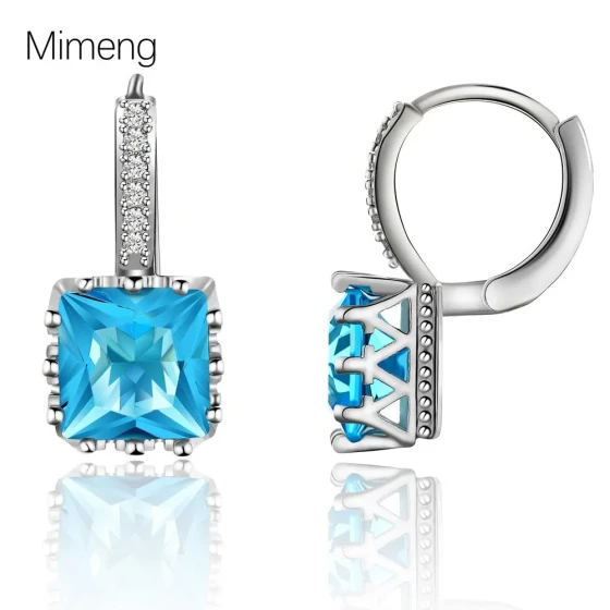 Korean-style creative square diamond-encrusted earrings Minimalist zirconia earrings in multiple colors with a fresh and simple design