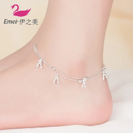 Popular silver jewelry: Peanut anklet, silver-plated accessory, fashionable double-layer anklet, new online hit