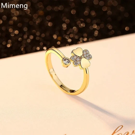 New micro-inlaid zircon four-leaf clover open ring with unique design for women