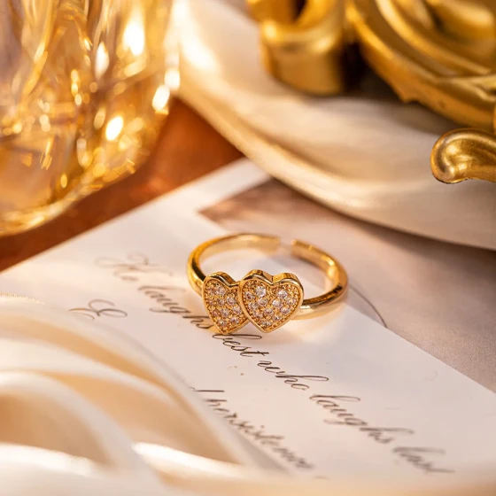 Sweet and romantic heart-shaped ring, light luxury with a high-end feel, zirconia ring, personalized open-ended tail ring, elegant for women