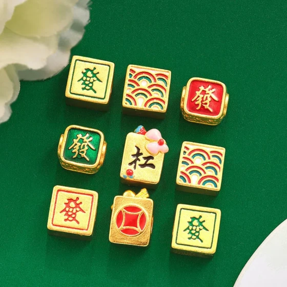 New Year Chinese Style "Gong Xi Fa Cai" Mahjong Series Beads for Fortune and Prosperity, Large Hole Beads, Handmade Jewelry Accessories