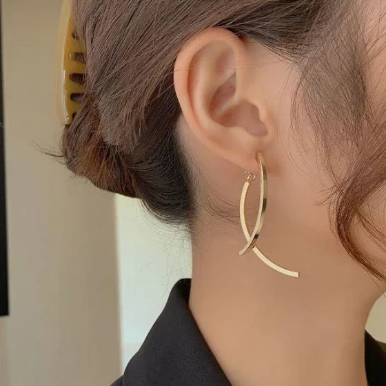 New Korean minimalist style cross earrings for women, metallic feel, unique and fashionable temperament stud earrings