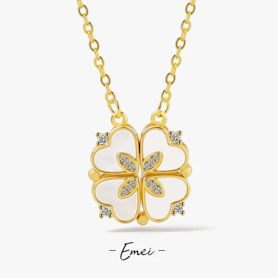 New Lucky Four-Leaf Clover Women's Necklace, Heart-to-Heart Attraction Design, Trendy Internet Celebrity Necklace for Women