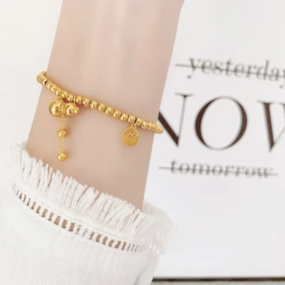 New style light luxury red string copper coin titanium steel bracelet for women gold Coin festive simple bracelet Xiyin