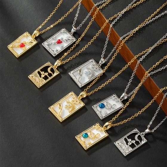New European and American fashion luxury tarot card square white background space planet pendant necklace for women, niche and versatile