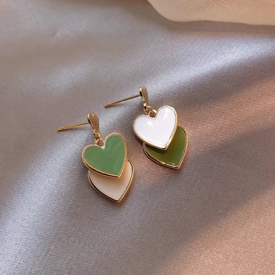 Green heart-shaped simple earrings, new trendy internet celebrity style, heart-shaped studs, Korean earrings, earrings for women