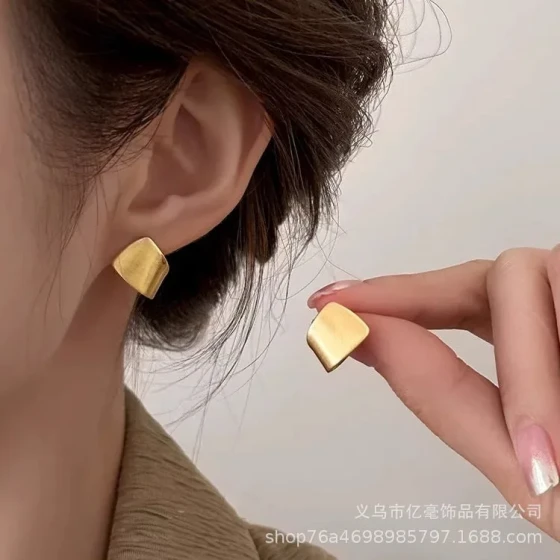 Vintage Light Luxury gold Earrings Hong Kong Style New High-End Earrings Niche Design Metal Ear Accessories