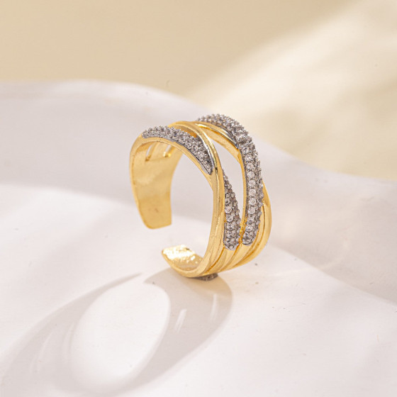 Trendy open ring with diamonds, double-layered cross ring for women ins Trendy niche index finger ring, high-quality and stylish gift