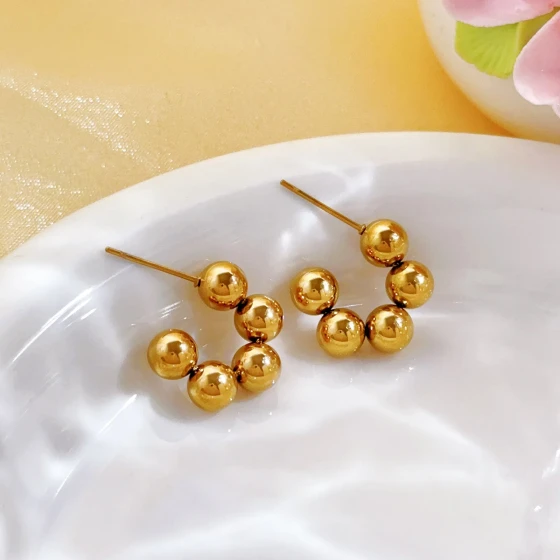 Vintage Metal Beads Simple High-End Elegant Minimalist Style Titanium Steel U Small round bead accessory versatile earrings