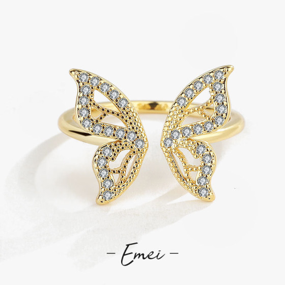 ins Open butterfly ring for women, niche design with diamonds, elegant ring with vintage elements, popular minimalist style tail ring accessory