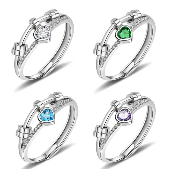 New heart-shaped ring, rotatable and stress-relieving, diamond-encrusted rotating ring for women, double-layered design, unique and dynamic finger ring