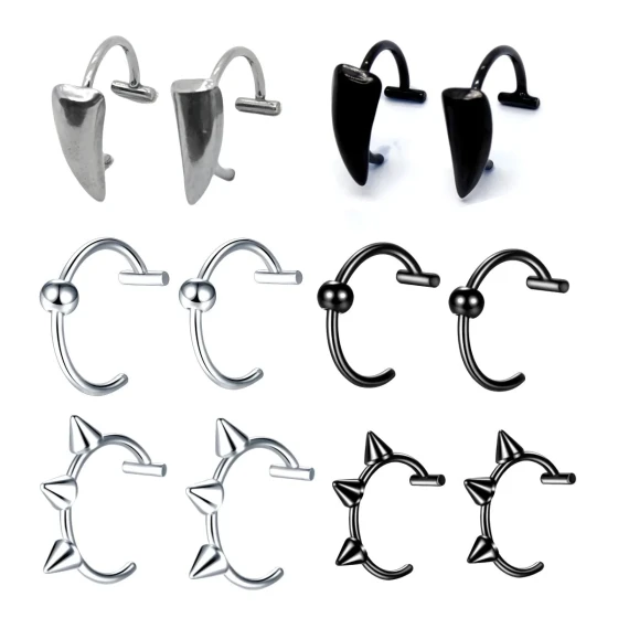 Best-selling 3D lip ring with fangs Stainless steel personalized non-piercing painless lip ring Halloween Lip Stud Set