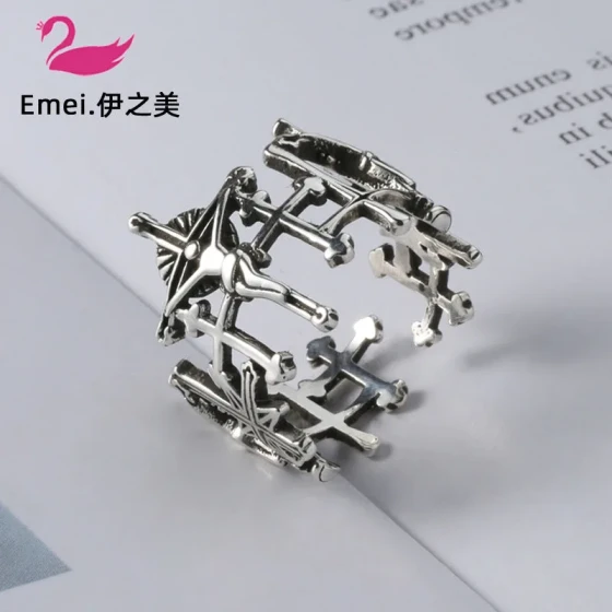 Punk-style vintage ring, simple cross design, distressed look, fashionable and unique index finger ring