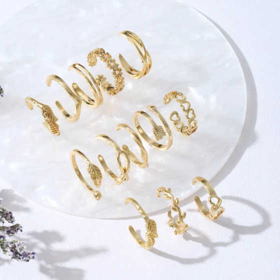 Vintage Metal Heart-Shaped Star-Moon Open Toe Ring12Set of personalized geometric accessories