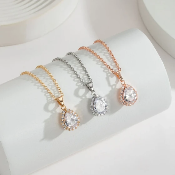 Full Diamond Angel's Tears Zircon Necklace Fashionable Niche Design Water Drop Clavicle Chain Sweater Chain Jewelry