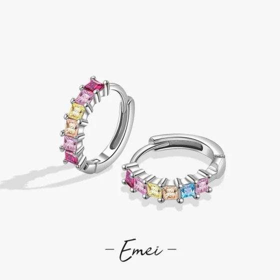 Best-selling colorful zircon series light luxury earrings, simple and elegant retro square and rainbow round hoops