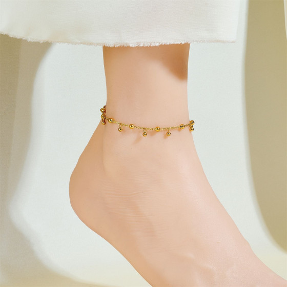 Titanium steel bell bead small gold ball exquisite lucky bead anklet ins Niche high-end sexy anklets