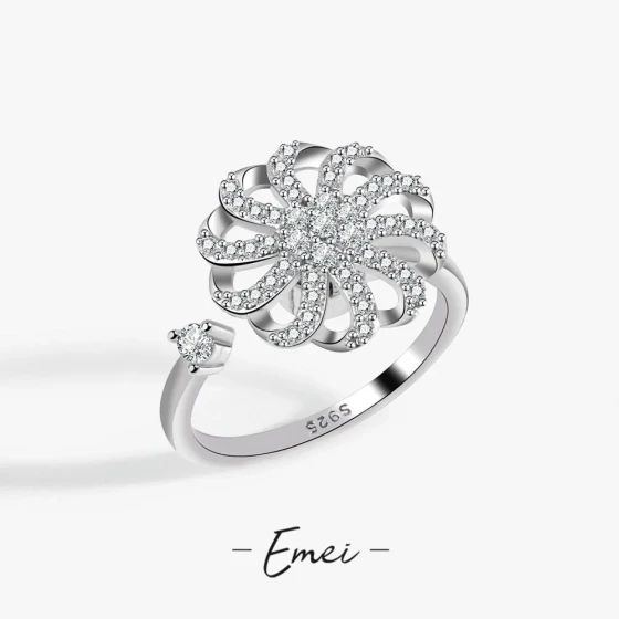 Popular in Europe and America, versatile and adjustable, rotatable silver-plated zircon ring for anxiety and stress relief