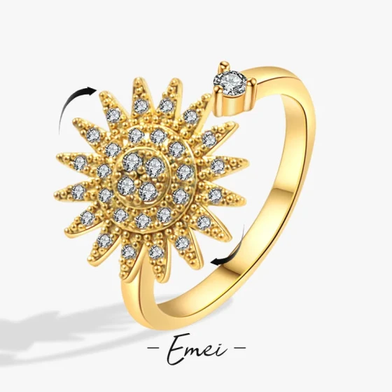 Women's Ring Micro-inlaid rotating zirconia ring with a versatile and minimalist design, featuring a round sunflower design filled with diamonds