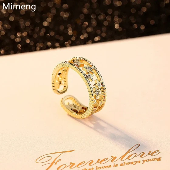 eaby Simple and versatile women's ring with star embellishments Hollowed-out open copper ring with micro-inlaid zirconia