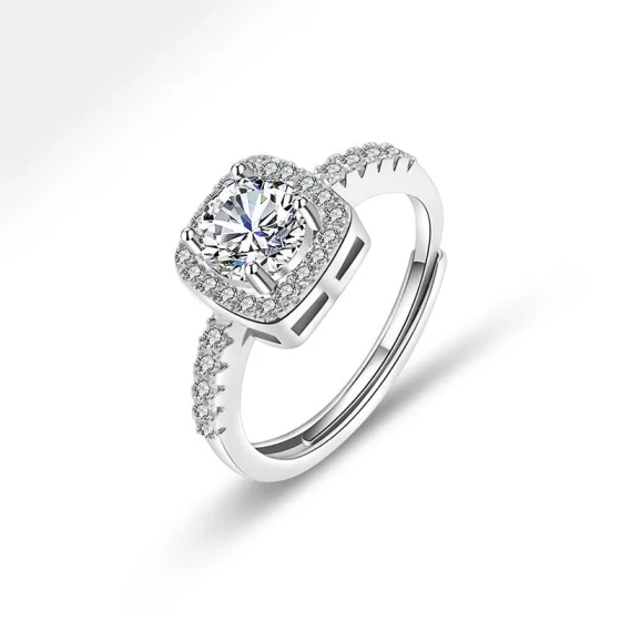 Trending live-streaming product: Princess cut imitation moissanite ring with inlay design, a unique and fashionable niche accessory