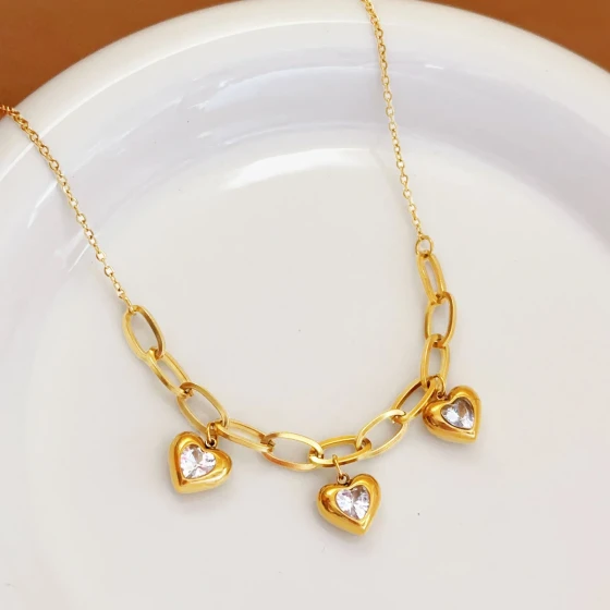 Stainless steel fashion niche design commuter versatile vintage diamond-encrusted heart pendant chain titanium steel necklace for women
