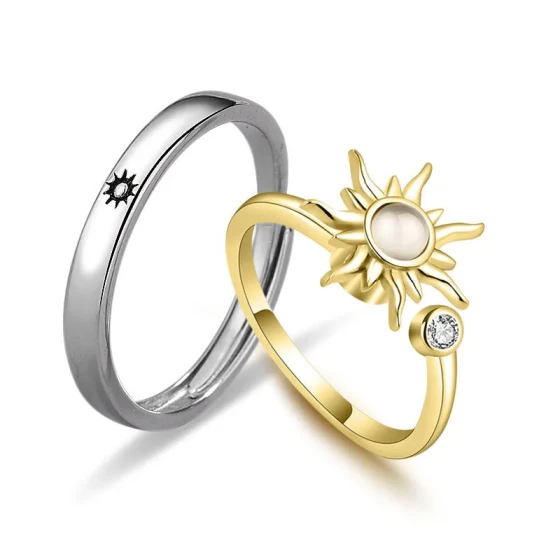 New accessories Simple and adjustable anxiety-relieving two-tone diamond-studded couple's two-piece ring set