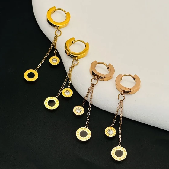 Roman pattern trendy earrings, new style, high-end feel, non-fading, elegant, Korean simple long drop earrings for women