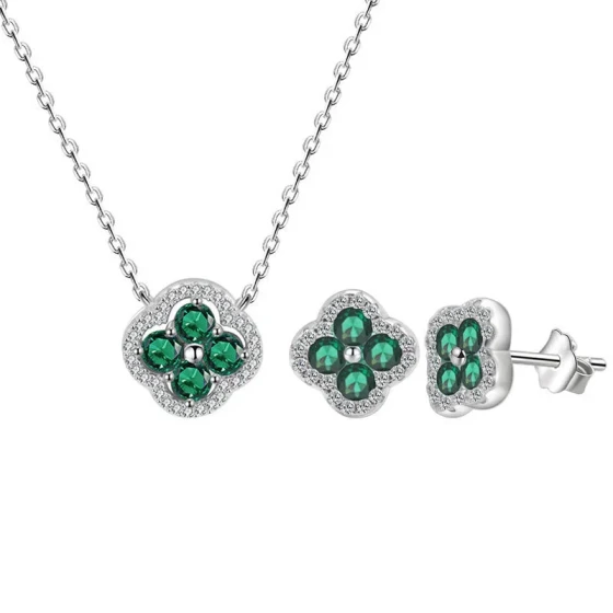 Popular on Xiaohongshu: Four-leaf clover necklace with colorful zircon stones, sweet floral design, and high-end earrings