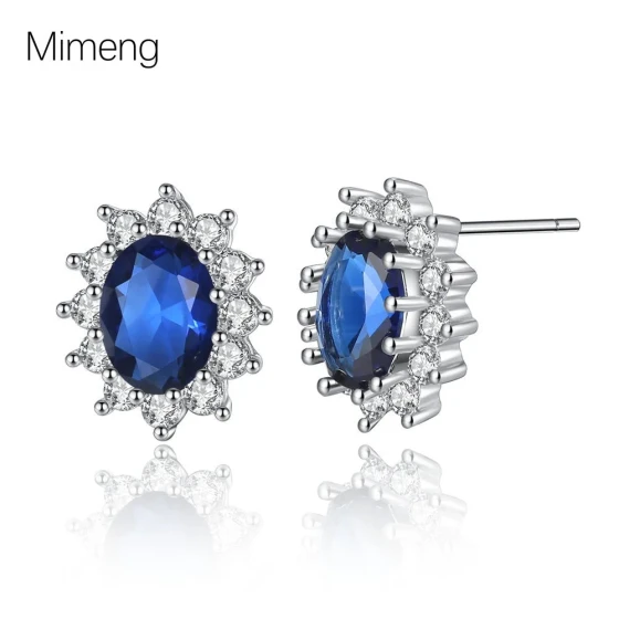 New Sunflower Blue Gemstone Earrings for Women, Light Luxury Fashionable High-End Elegant Earrings