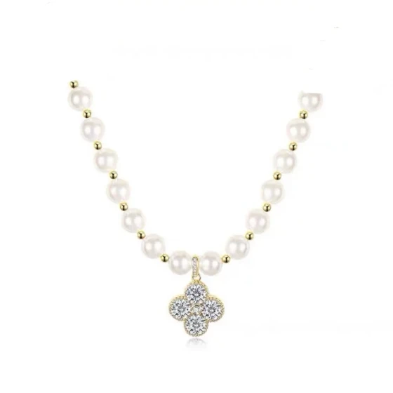 Four-leaf clover Shijia pearl necklace for women, new fashion versatile light luxury collarbone chain, elegant niche design choker